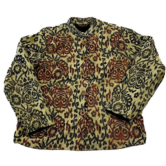 Womens Blazer Large Floral Embroidered Tapestry Jacket Holiday Cottagecore Boho - Picture 1 of 7